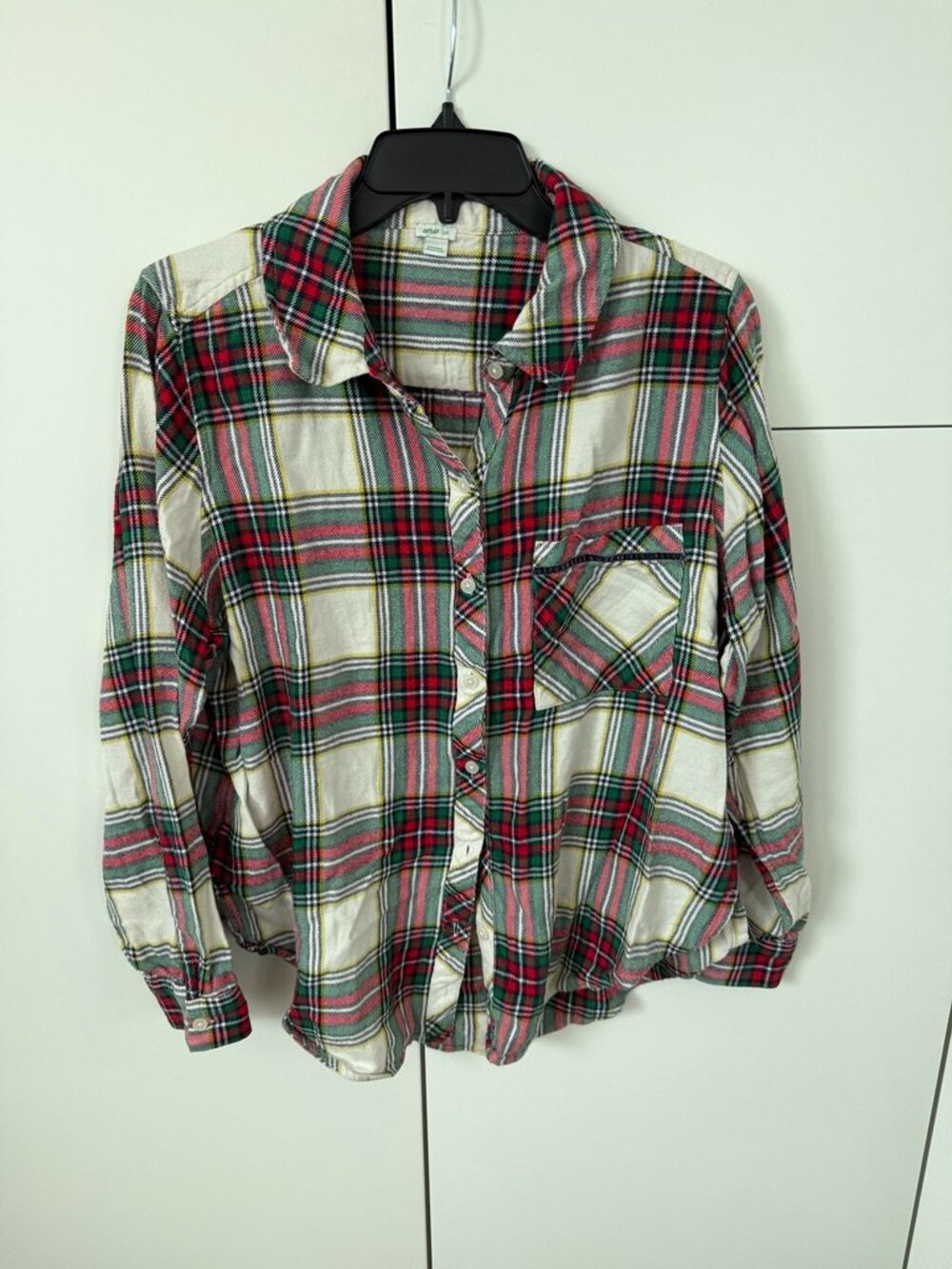 Aerie Plaid Flannel Button Down Pajama Shirt Red, White, Green Size Small